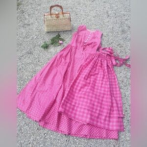 Vintage Pink Cotton Dirndl & Apron